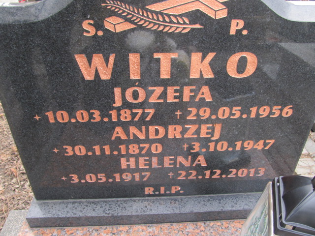 Józefa Witko 1877 Gliwice Wójtowa Wieś - Grobonet - Wyszukiwarka osób pochowanych